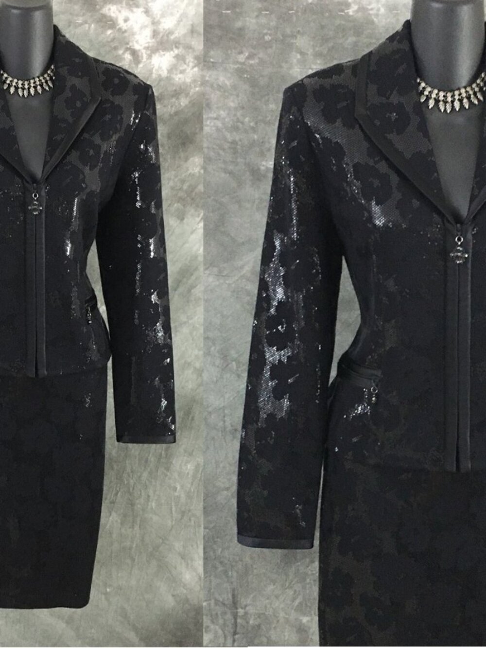 BEAUTIFUL st john evening knit black embellished skirt suit size 8